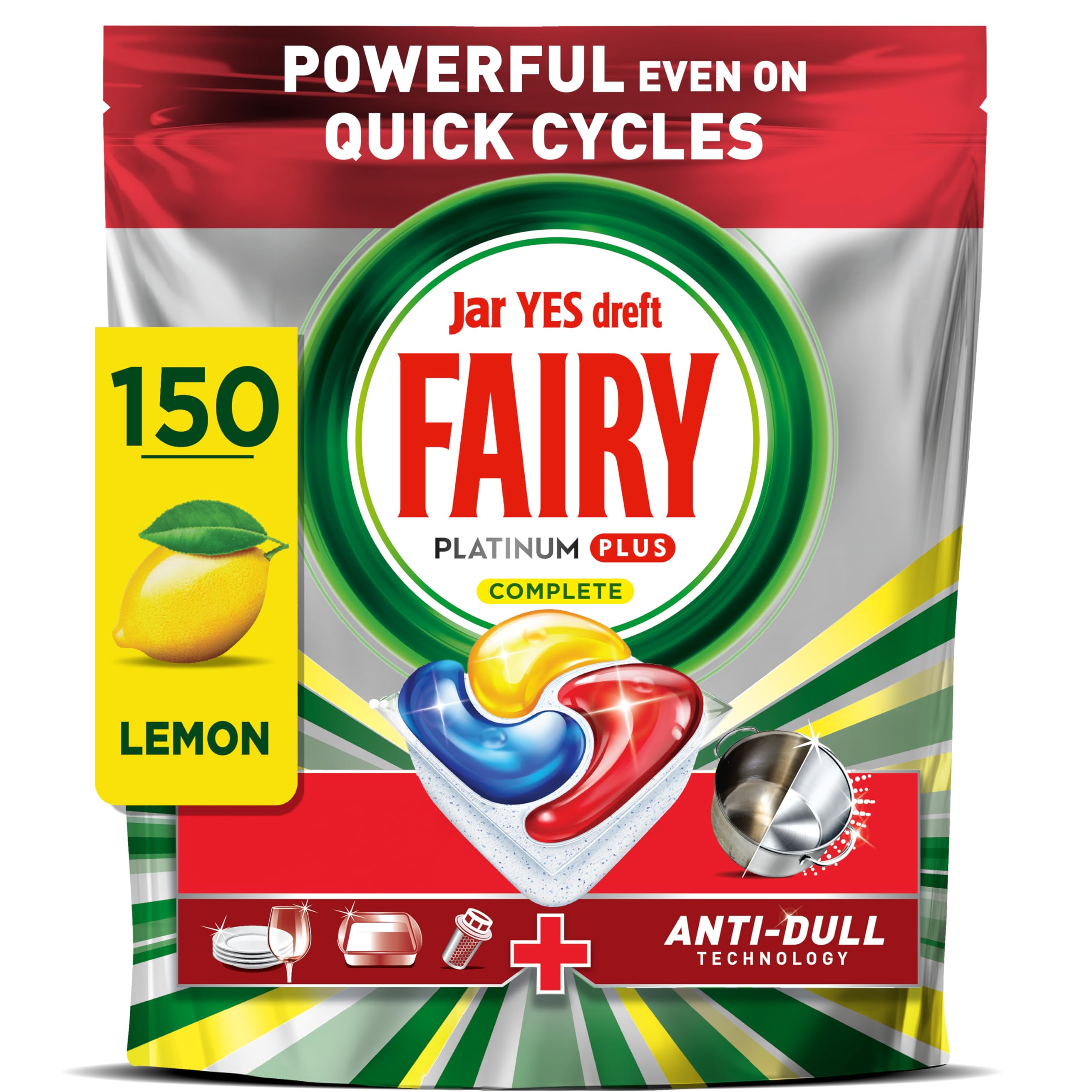 Fairy Platinum Plus Dishwasher Tablets Lemon, 150 Capsules | Capsule Detergent, 