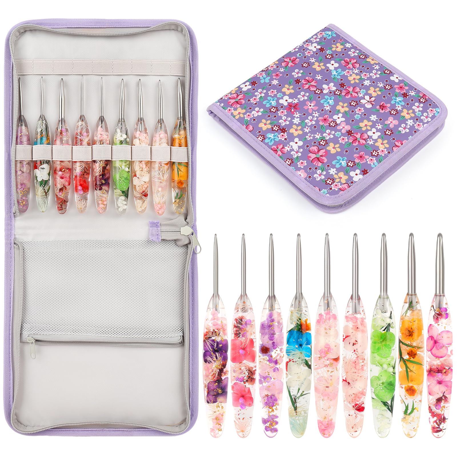 Coopay Floral Crochet Hook Set, 9Pcs Crochet Hooks with Case (2.5mm-6.5mm)