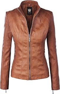 Lock and Love Women's Faux Leather Moto Biker Jacket Coat with Removable or Non-Removable Hood