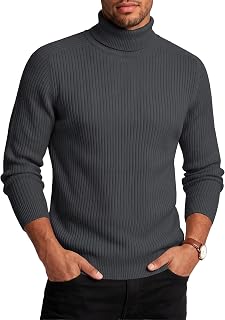 Cavva Men's Turtleneck Sweater Plain Casual Basic Long Sleeve Winter Thermal Sweater