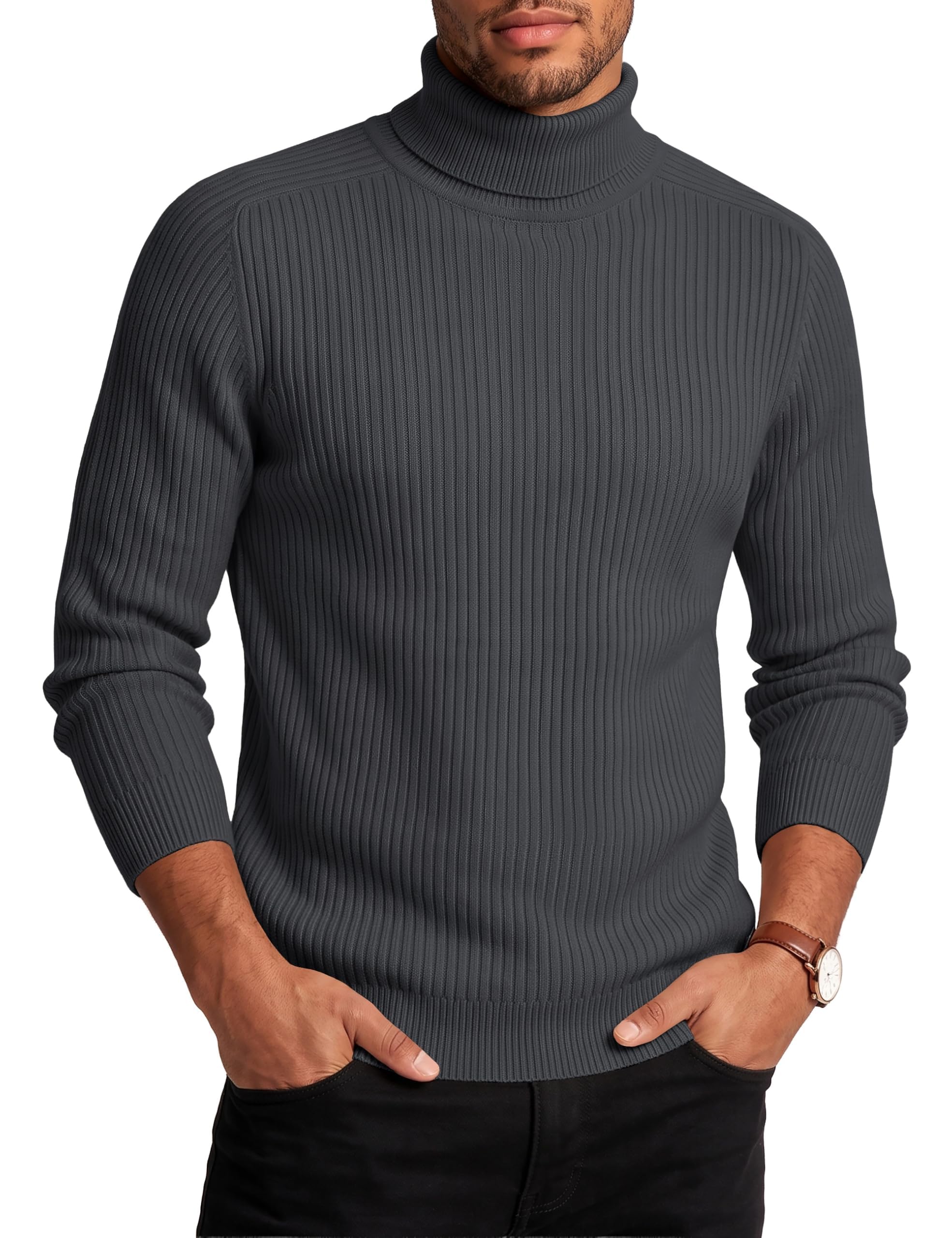 Cavva Men's Turtleneck Sweater Plain Casual Basic Long Sleeve Winter Thermal Swe