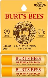 Burt's Bees Lip Balm, Original Beeswax, 0.15 oz., 2 Tubes | Lip Moisturizer with Beeswax, Tint-Free, 100 Percent Natural Origin Conditioning Treatment, Easy to Take Anywhere