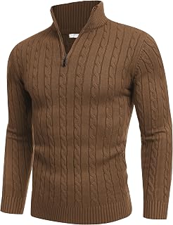 COOFANDY Suéter tipo polo de cuello alto con cremallera de un cuarto para hombre, ajuste delgado, informal, de punto, cuello alto, suéter tipo polo