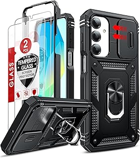 LeYi for Samsung Galaxy A17/A16-5G Phone Case with Screen Protector [2 PCS] | Samsung A17 Case Magnetic Stand Slide Camera Cover Heavy Duty Military-Grade Funda para Galaxy A 17 16 17A 16A A175G, Black