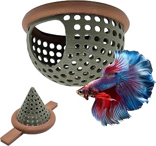 Blubber Cove BettaPod Betta Hammock & Floating Hide with Feeder Insert | Betta Cave, Log & Hideout for Shrimp & Nano Tanks | Frozen Food Feeder Ring | Safe PETG | UK Made (Green with Brown Trim)