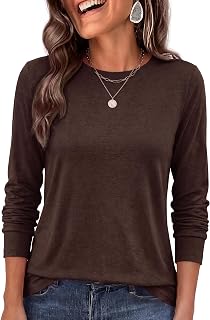 PRETTYGARDEN Magliette a maniche lunghe Camicie per abbigliamento da donna Moda autunno 2026 T-shirt in cotone di base Camicette casual Top invernali