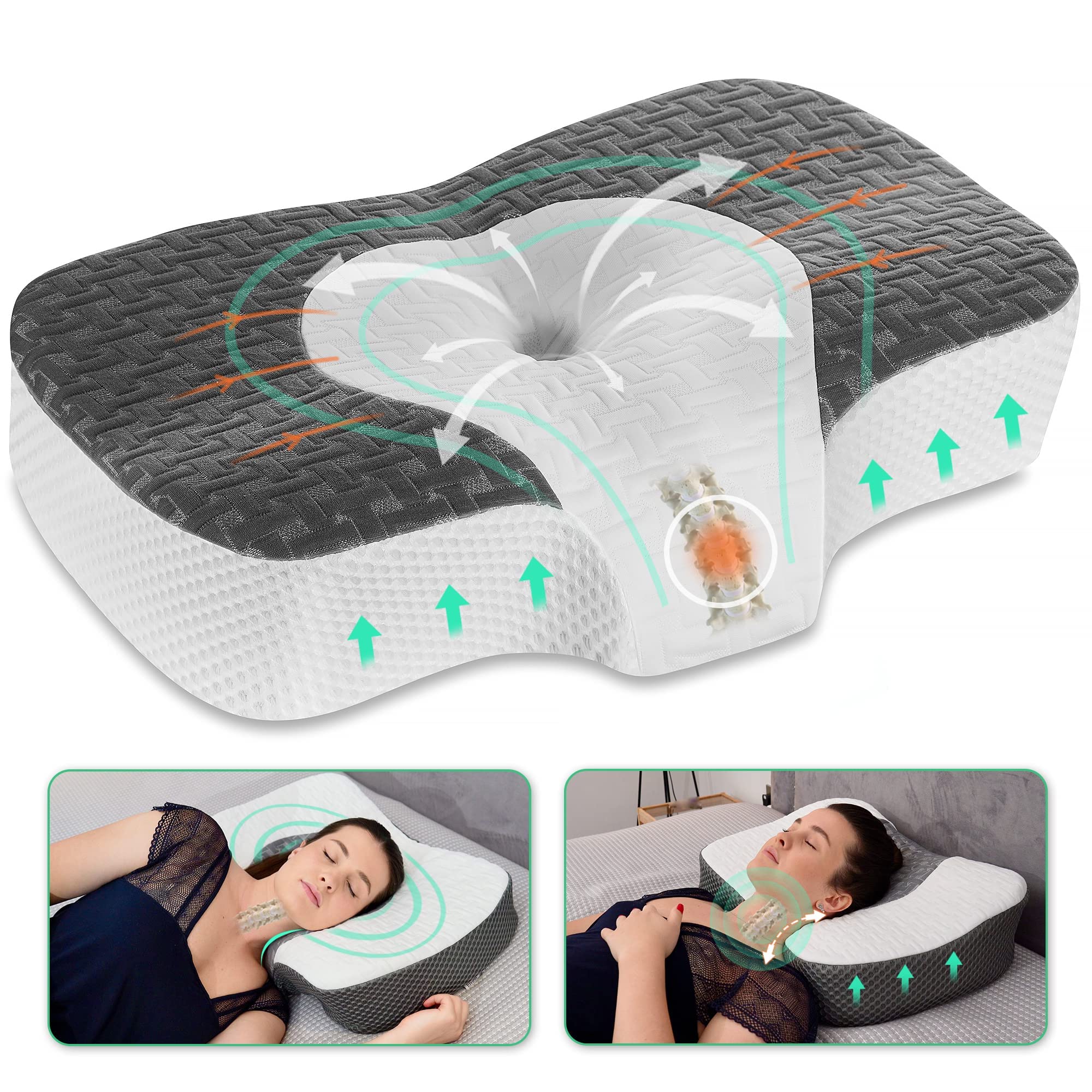Elviros Cervical Memory Foam Neck Pillow for Neck and Shoulder Pain Relief