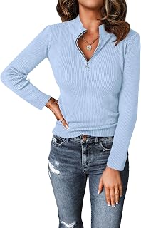 PRETTYGARDEN Pull d'automne 2025 avec Fermeture éclair pour Femme, Manches Longues, col et Maille côtelée