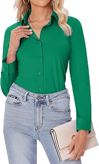 siliteelon Button Down Shirts for Women Slim fit Long Sleeve Stretch Dress Shirts Work Shirt Wrinkle Free Office Blouses