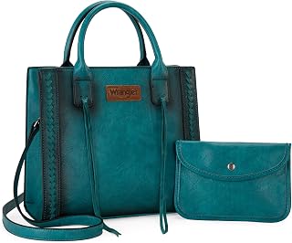 Wrangler Tote Bag for Women Western Purse Top Handle Satchel Purse and Wallet Set 2Pcs Gift Turquoise WG2-242TQ