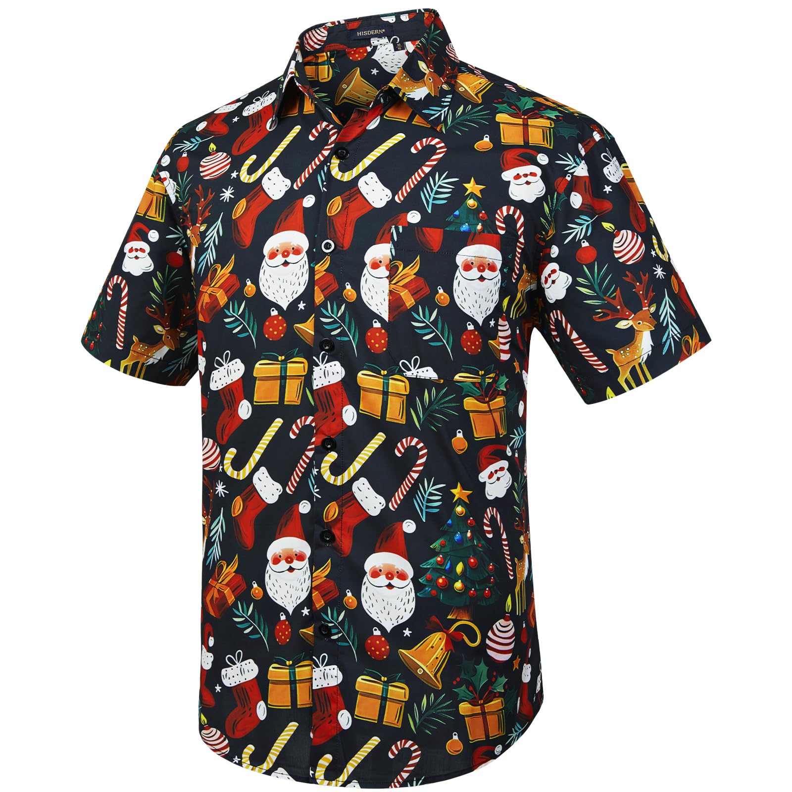 HISDERN Aloha Shirts Hawaiian Funky Short Sleeve Front Pocket Summer Holiday Pri