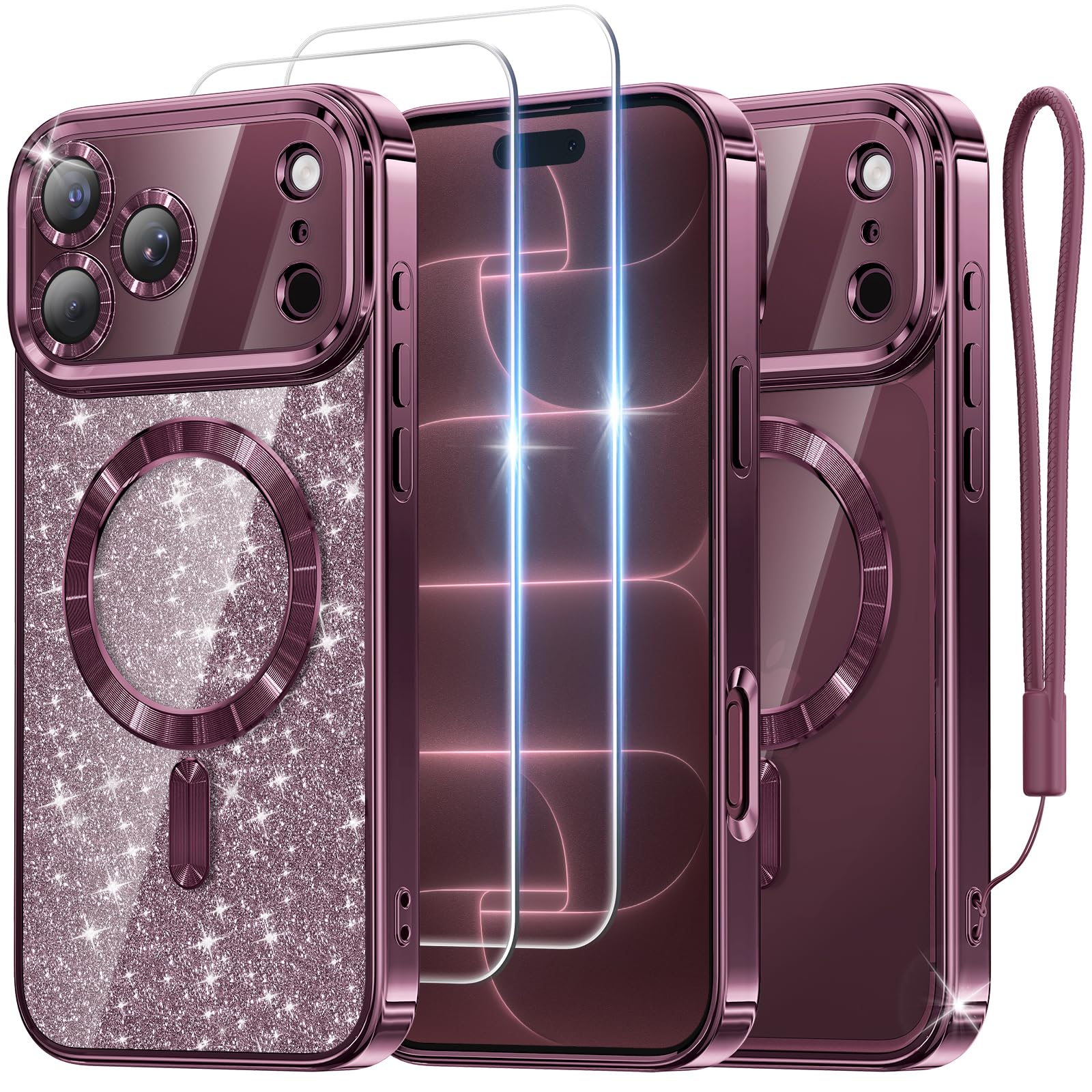 Meifigno for iPhone 18 Pro Max Case with 2X HD Tempered Glass, Burgundy | Compat