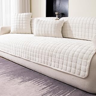 MDSASFD Sectional Velvet Couch Covers for Sofa, Sofa Cover Washable, 1PC | 1PC,White,35.4"x94" Sectional Couch Covers for Dog,Pet Couch Cover for Main Seat,4 Seats Slipcover,Suitable Living Room,RV