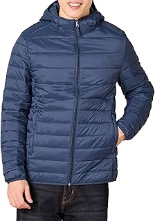 Amazon Essentials Men's Lightweight Water-Resistant Packable Hooded Puffer Jacket