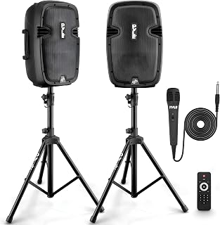 Pyle Active + Passive PA Systems - Dual 8inch 700 Watt Max Power Output Speaker with Microphone, Bluetooth Wireless Streaming, MP3/USB/SD/AUX Readers, Speaker Stands- Pyle PPHP849KT