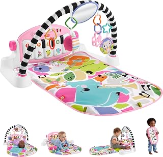 Fisher-Price Glow and Grow Kick & Play Piano Gym, Pink | Baby Playmat & Musical Learning Piano, 10 Activity Toys, Newborn to Toddler Play