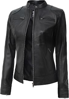 Cafe Racer Leather Jacket Women - Real Lambskin Casual Womens Leather Jacket