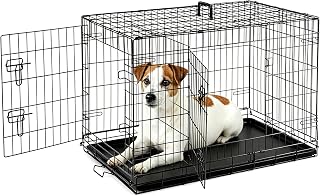 Sweetcrispy 36 Inch Dog Crate, Medium Dog Cage, Foldable Puppy Pet Kennel | Double Door, Metal Kennel, Secure Lock, Removable Tray, Indoor Outdoor Training Travel