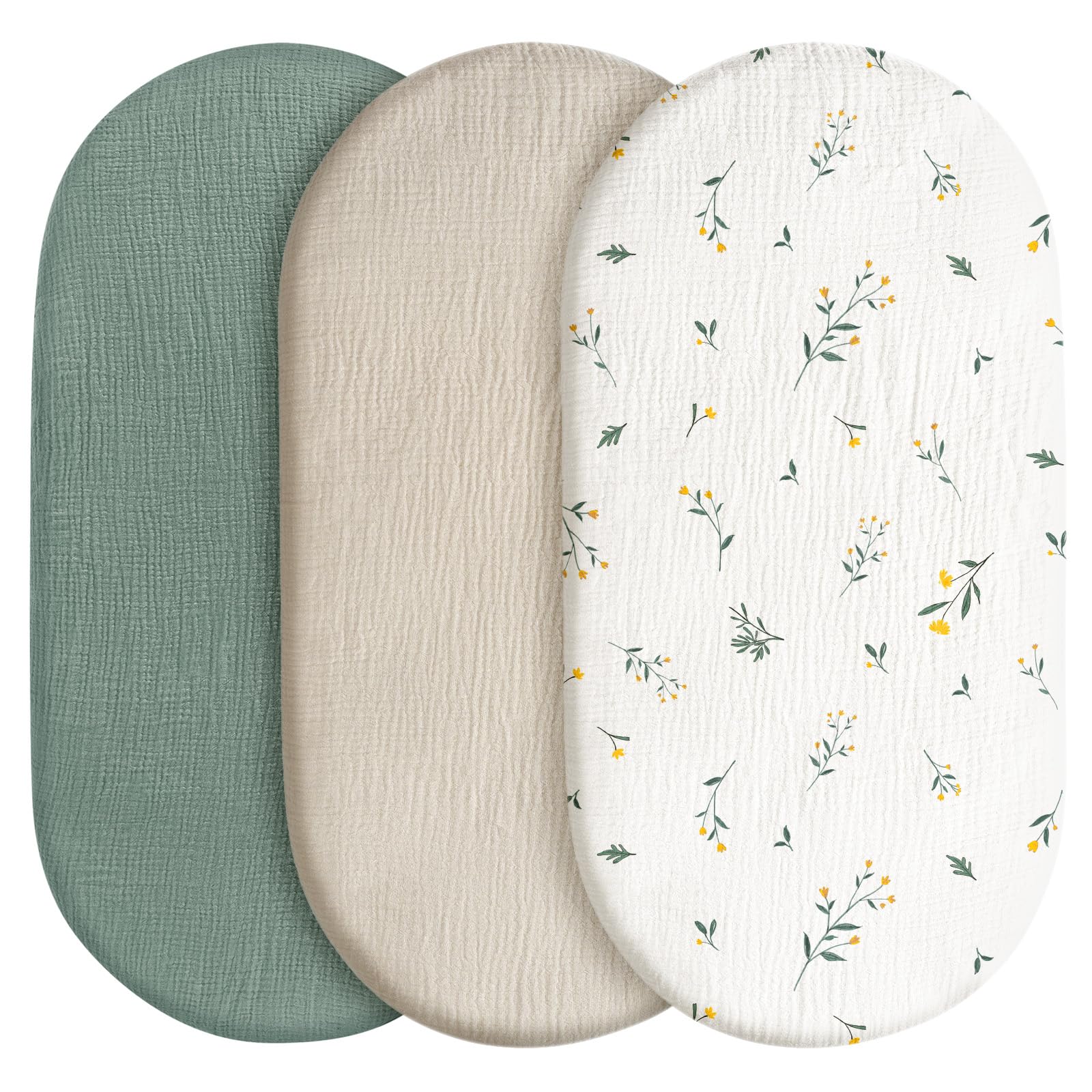 GLLQUEN 3 Pack Muslin Cotton Moses Basket Sheets 83x43 cm Pram OEKO-TEX | Soft B