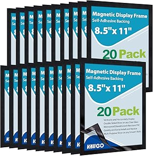 VAIIGO 8.5"x 11" Self Adhesive Sign Holder, Double Sided Window Display Frame with Clear PVC and Strong Magnetic for Office, Home, Store, Door, Glass, Wall (Black, 20 Pack)