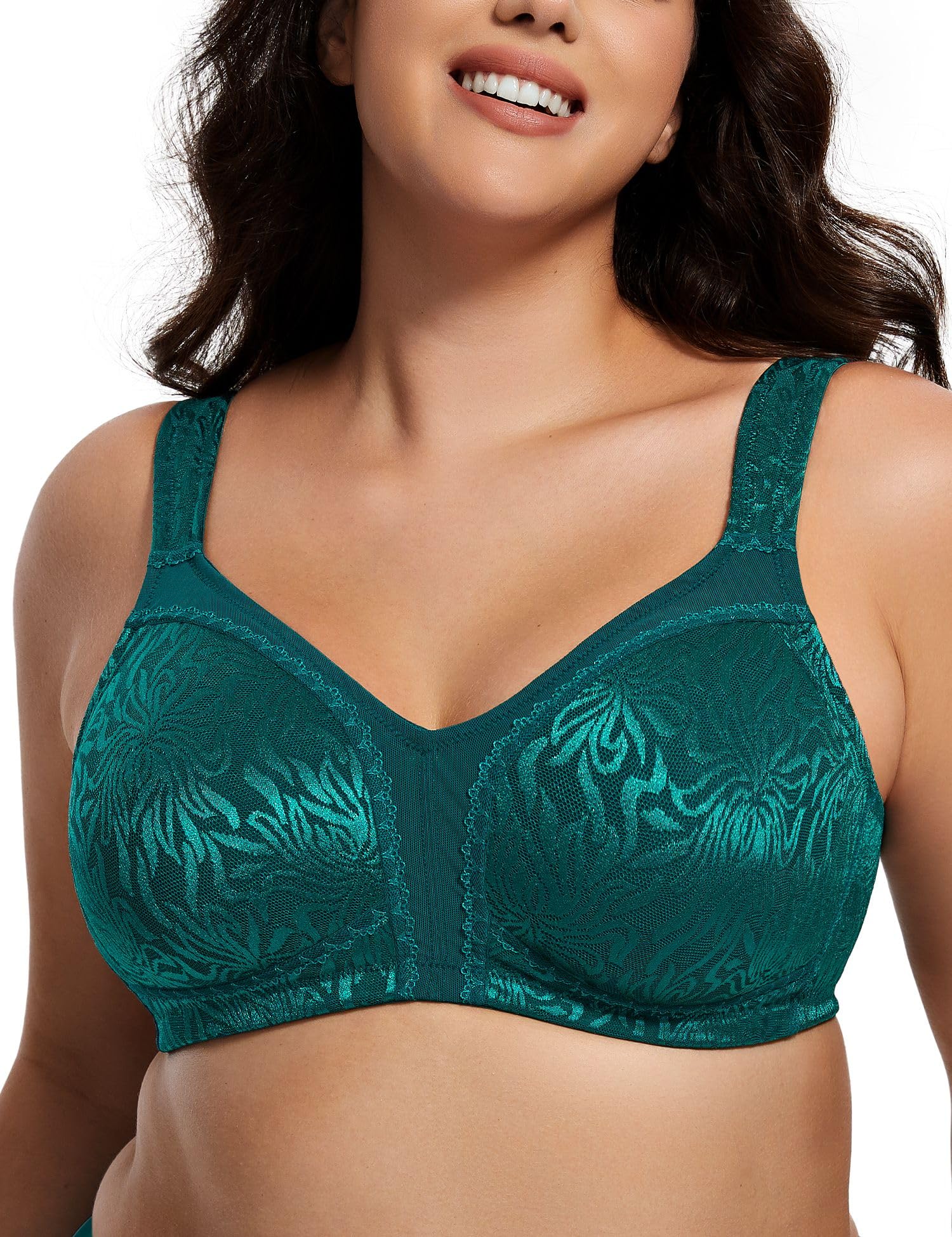 Deyllo Women's Full Coverage Plus Size Comfort Minimizer Bra Wirefree Non Padded