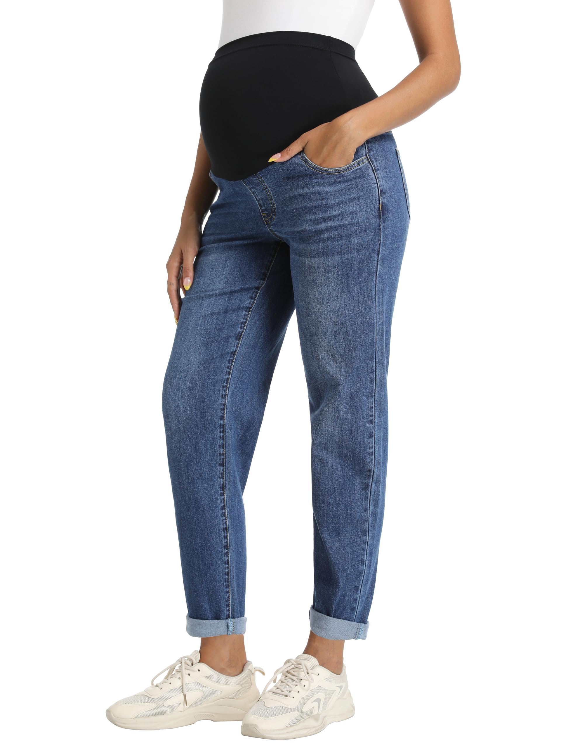 Foucome Women's Maternity Jeans Stretch Boyfriend Jeans | Over Bump, Stretch, Lo