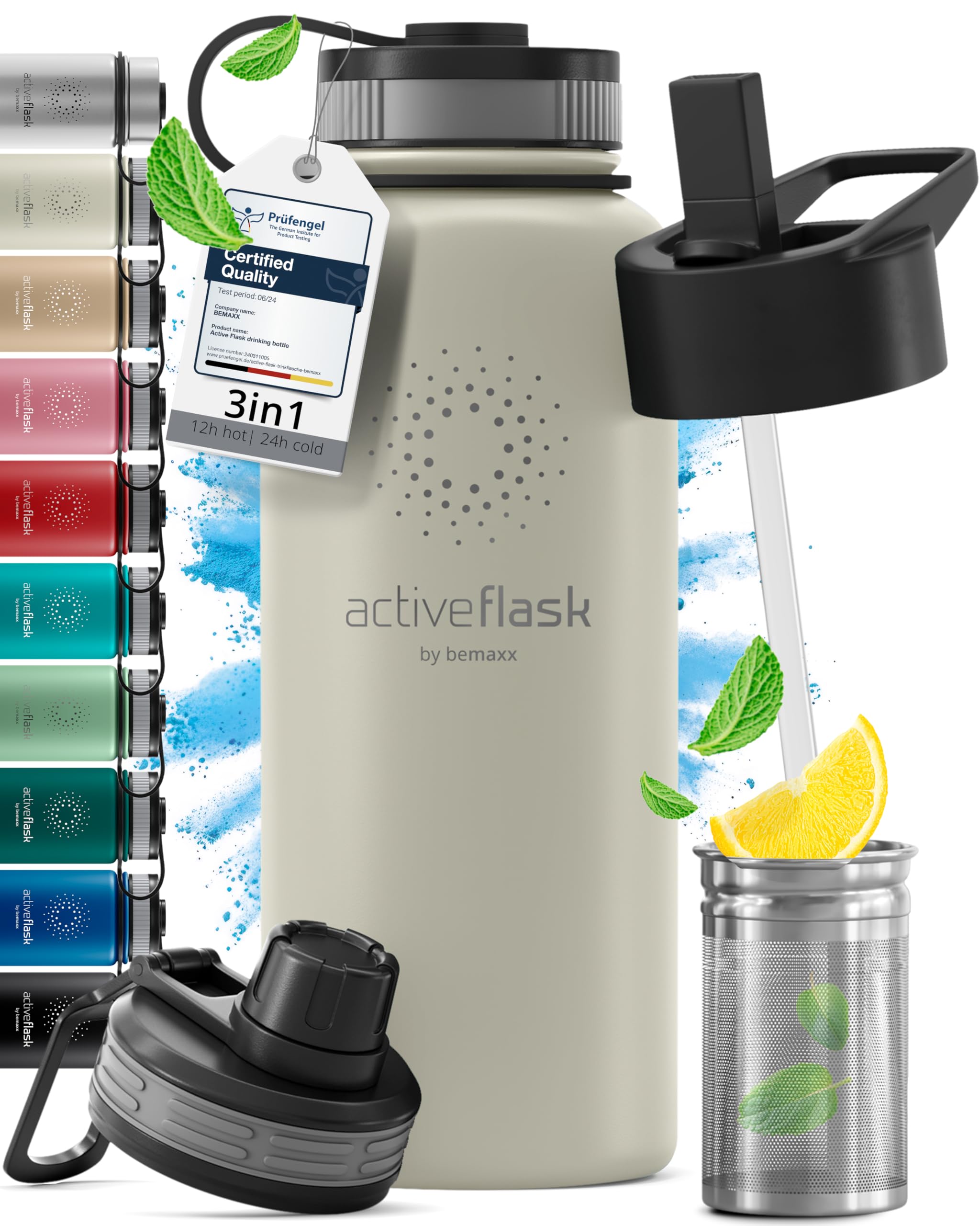 Gourde Inox Isotherme ACTIVE FLASK 1l/500ml sans BPA + Paille (3 Bouchons) | Bou