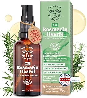 BIONOBLE Rosemary Oil Hair Organic - Hair Oil Growth, Scalp Oil, Beard - 50 | 100% natural, hexane-free, rosemary oil, rosemary oil for hair growth, scalp oil, made in Germany, glass bottle, pipette