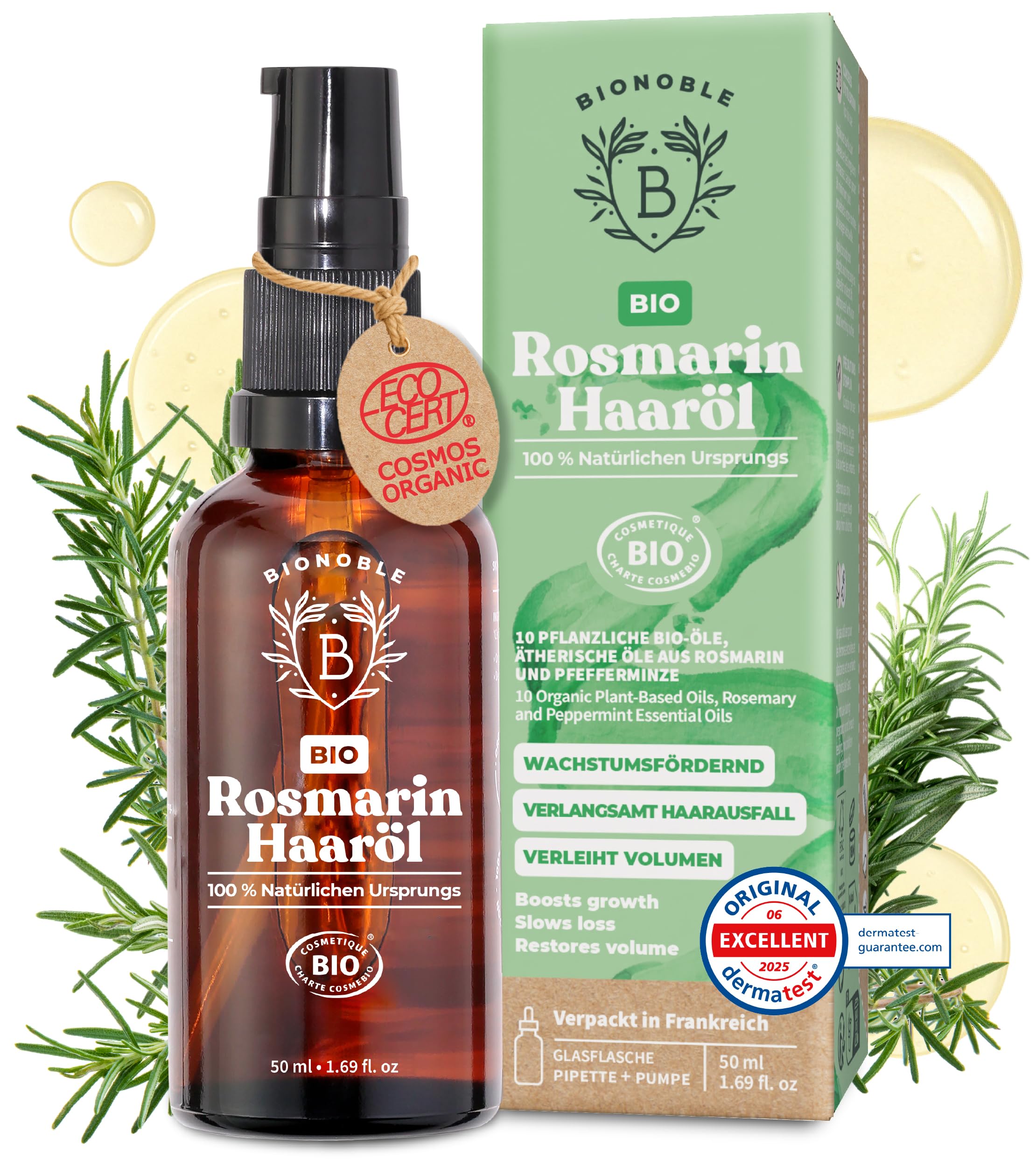 BIONOBLE Rosemary Oil Hair Organic - Hair Oil Growth, Scalp Oil, Beard - 50 | 10