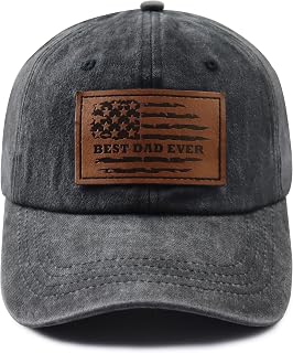 Best Dad Ever Hat for Men, Adjustable Cotton American Flag Leather Patch Baseball Cap for Dad Papa