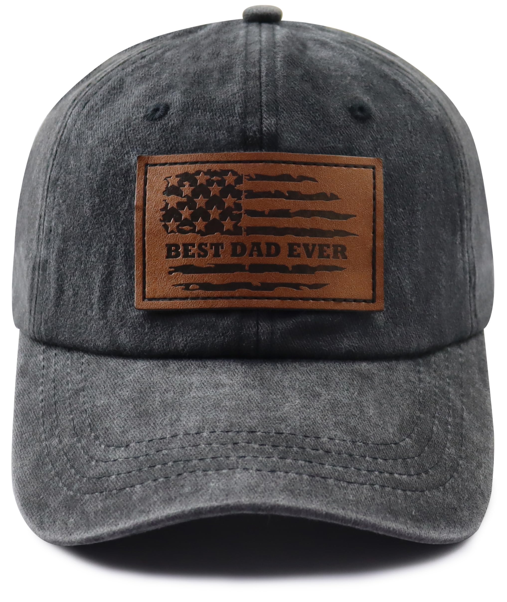 Best Dad Ever Hat for Men, Adjustable Cotton American Flag Leather Patch Basebal