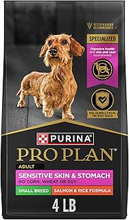 Purina Pro Plan Sensitive Skin & Stomach Dry Dog Food, Small, 4 lb Bag | Small breed dog food, Salmon & Rice, high protein, easily digestible with omega-6 fatty acids for skin and coat
