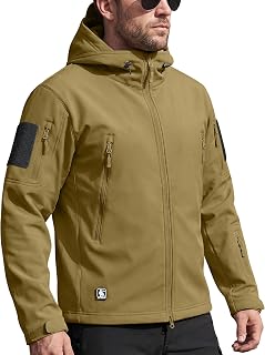 FREE SOLDIER Men's Softshell Jacket Military Softshell Jackets Outdoor Fleece Lining Windproof Waterproof Hooded Tactical Jackets Warm Multi Pockets for Hunting Hiking Men