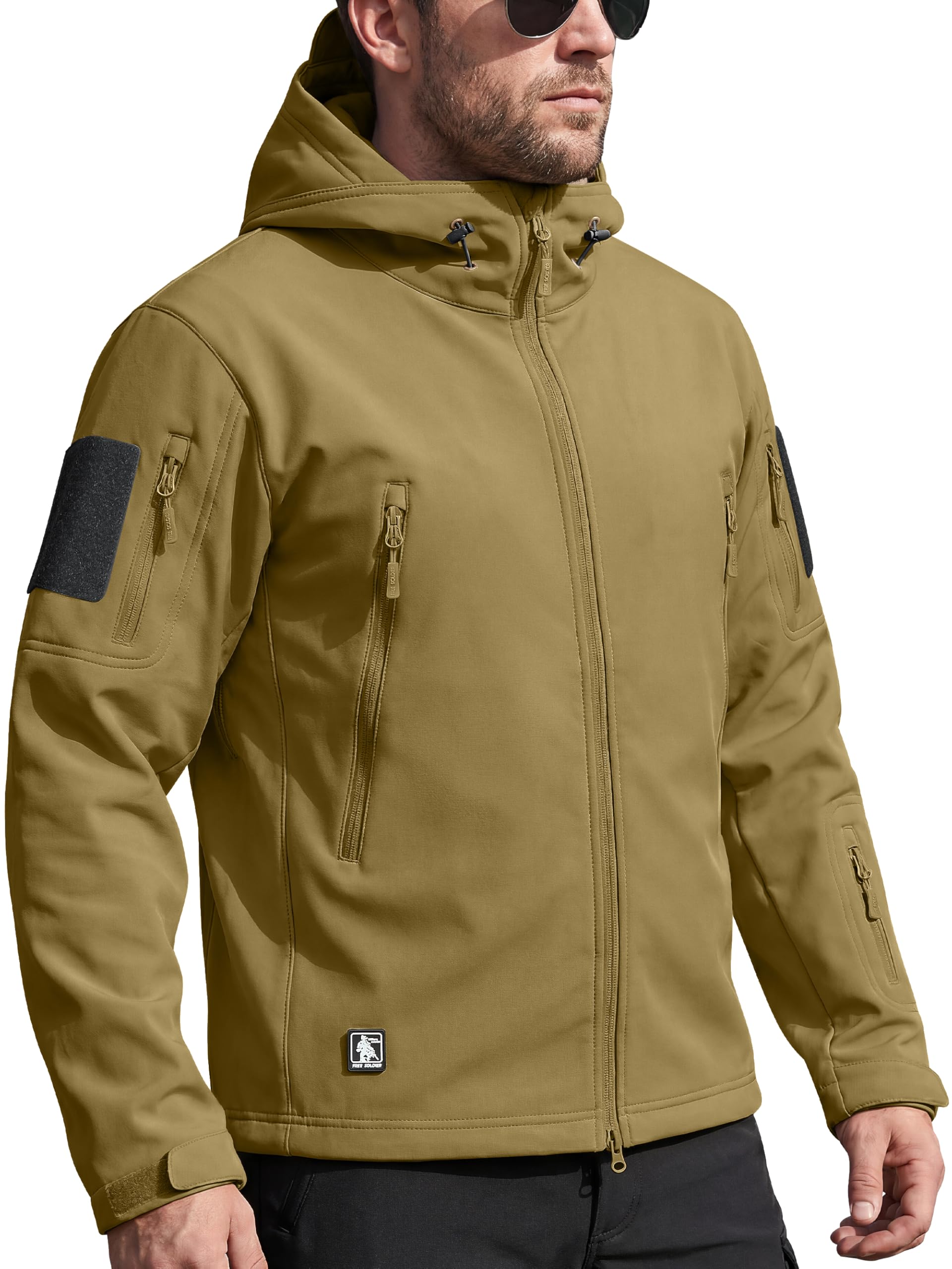 FREE SOLDIER Men's Softshell Jacket Military Softshell Jackets Outdoor Fleece Li