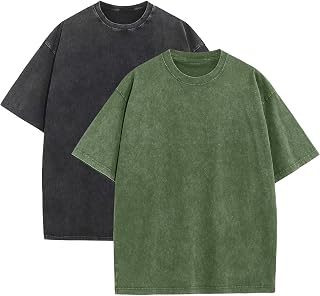 KEEPSHOWING Mens Oversized T Shirts Acid Wash Loose Fit Vintage Washed Tee Shirt Short Sleeve Streetwear Casual T-Shirts