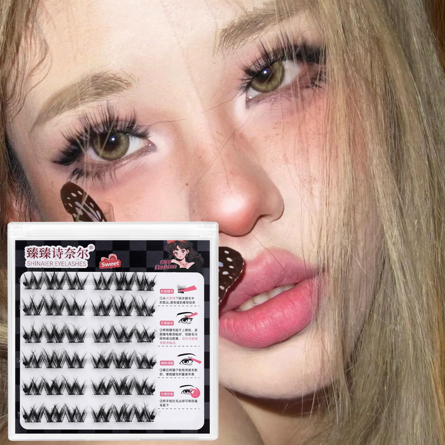 4Boxes Fox Style Angled Eyelashes 10-13mm D Curl No Glue Self Adhesive Strip Eye
