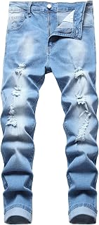 DANT BULUN Mens Ripped Distressed Slim Fit Straight Leg Denim Jeans
