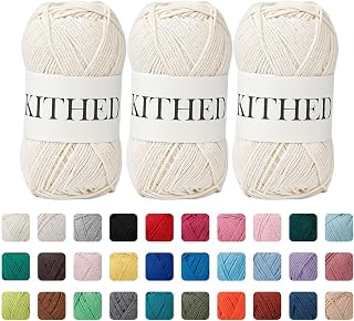 KITHED Cotton Yarn，50% Cotton 50% Polyester-10.5oz，3 Pack ，Soft Yarn for Crocheting and Knitting (49 Ecru)