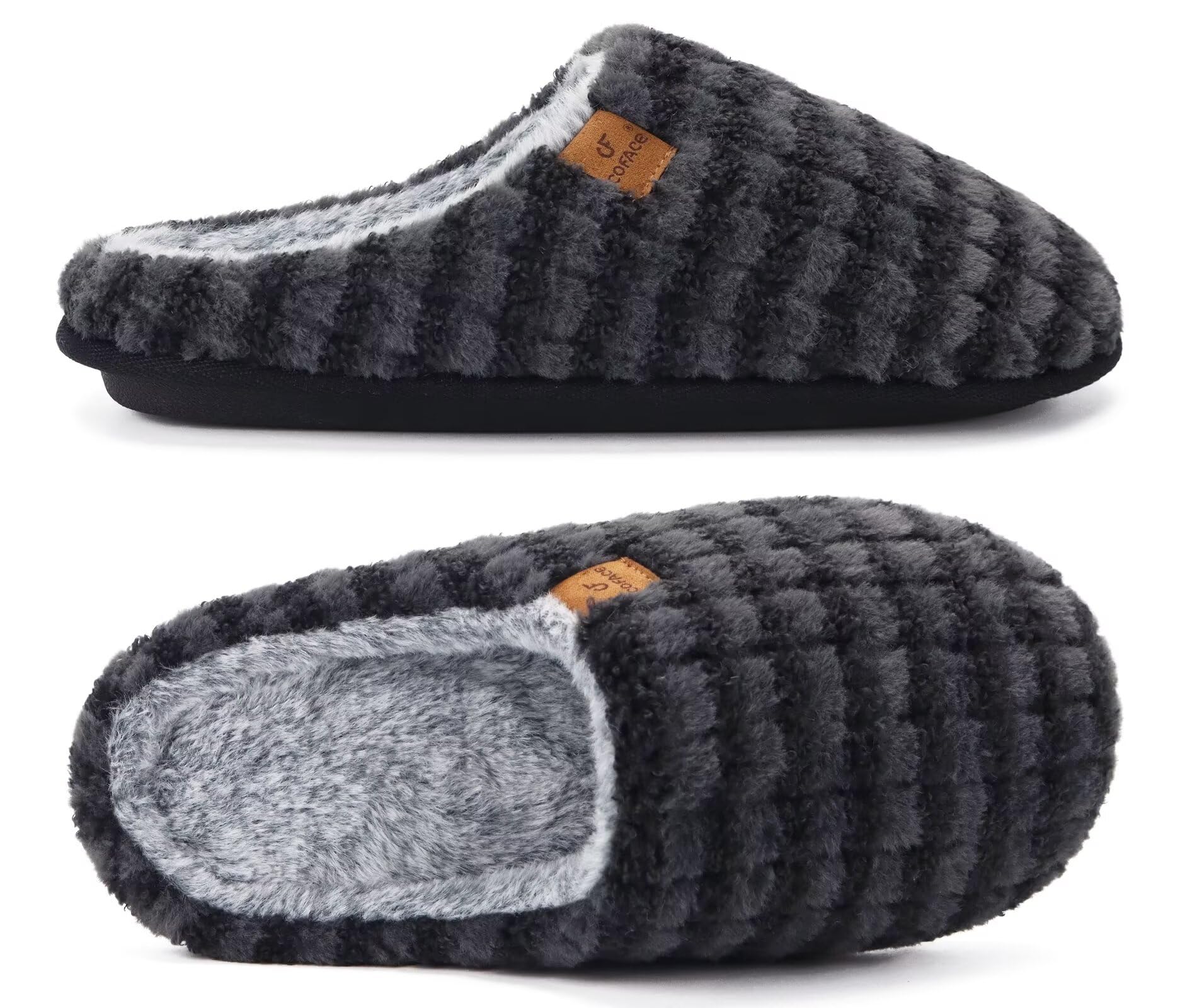 COFACE Mens Cozy Memory Foam Scuff Slippers Warm Slip On House Shoes