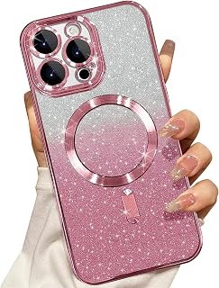Magnetic Case Compatible with iPhone 14 Pro, Glitter Phone Cover Compatible with MagSafe, with Camera Lens Protection, Shock Resistant, Scratch-Resistant Pink