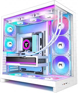 H2 (2026) HYXN PC Case ATX with 8 Fans (6 x 140 and 2 x 120) Large Dual Chamber Mid-Tower Computer Case Airflow Gaming PC Case, Supports 420 mm Watercooler, Gaming Case (White, H2)