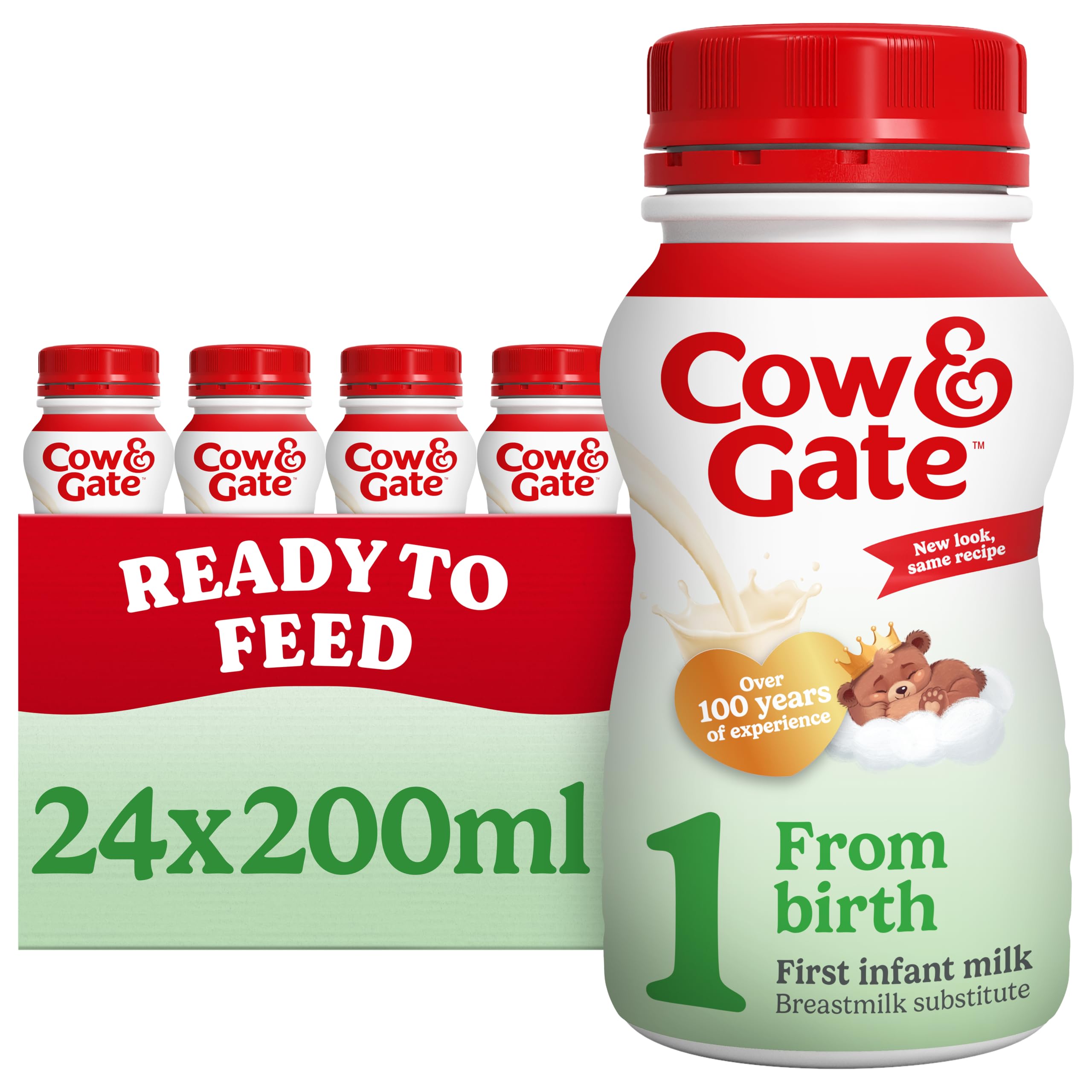 Cow & Gate 1 First Infant Baby Milk Ready to Use Liquid Formula, from Birth, 4x2
