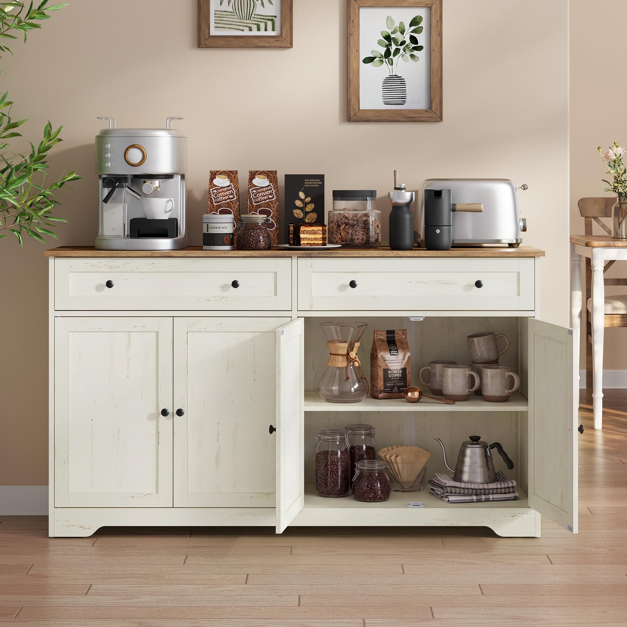 VASAGLE Siren Collection - Buffet Cabinet, Farmhouse Coffee Bar Cabinet with 2 D
