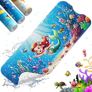XIYUNTE Baby Bath Mats Non Slip Anti Mould, Cartoon Kids Bath Mat Non Slip, 100x40cm Extra Large Baby Shower Mat Bath Mat with Suction Cups & Drain Holes, Machine Washable
