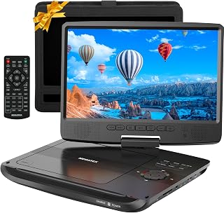 MEGATEK Portable DVD Player with 10.5" Swivel Screen for Car, Home & Travel | USB/SD Playback, 6-Hour Rechargeable Battery, Headrest Mount, Remote, Wired Earbuds Included, AC Adapter & Car Charger