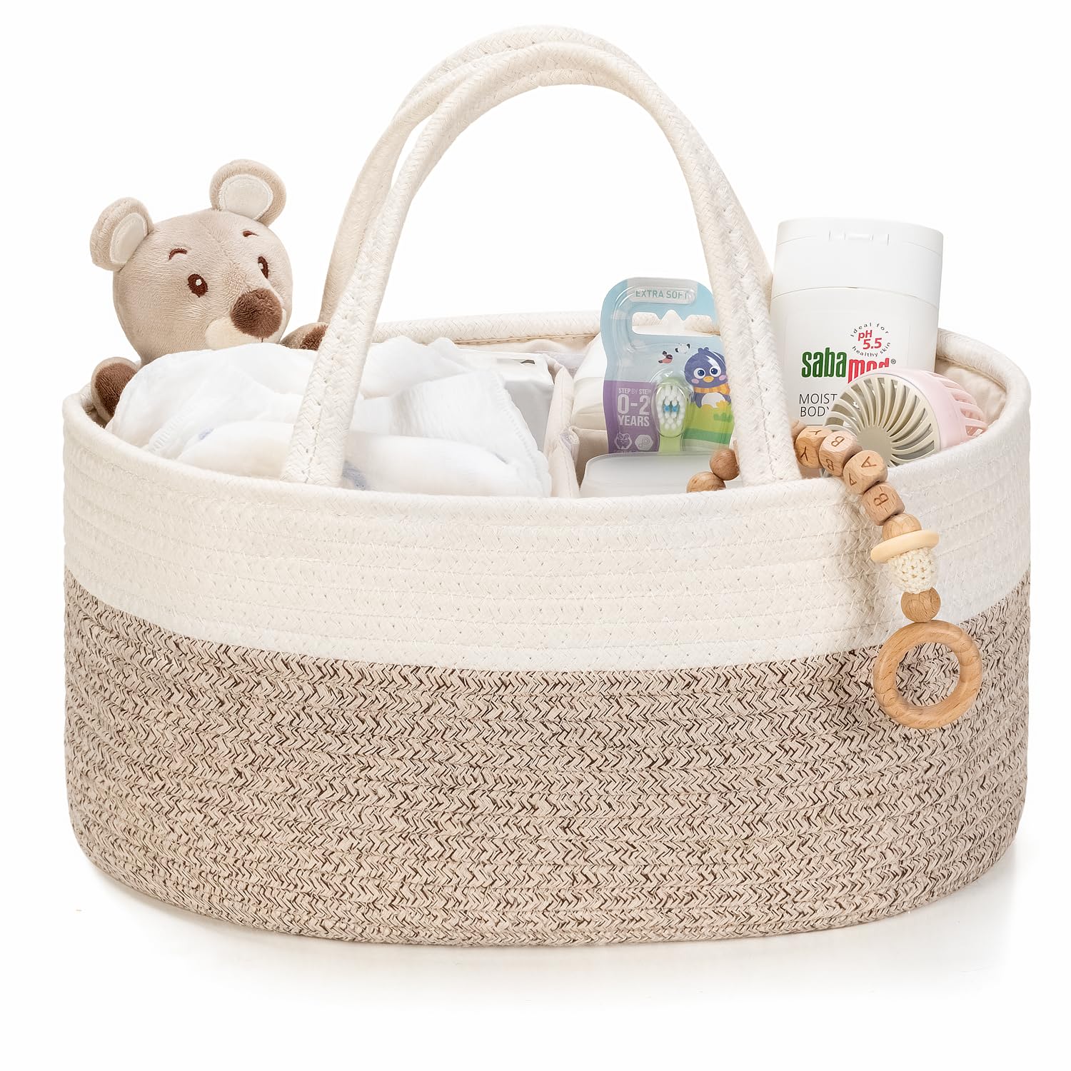 Diaper Caddy Organizer, Gift Basket for Baby Shower, Newborn Essentials | White/