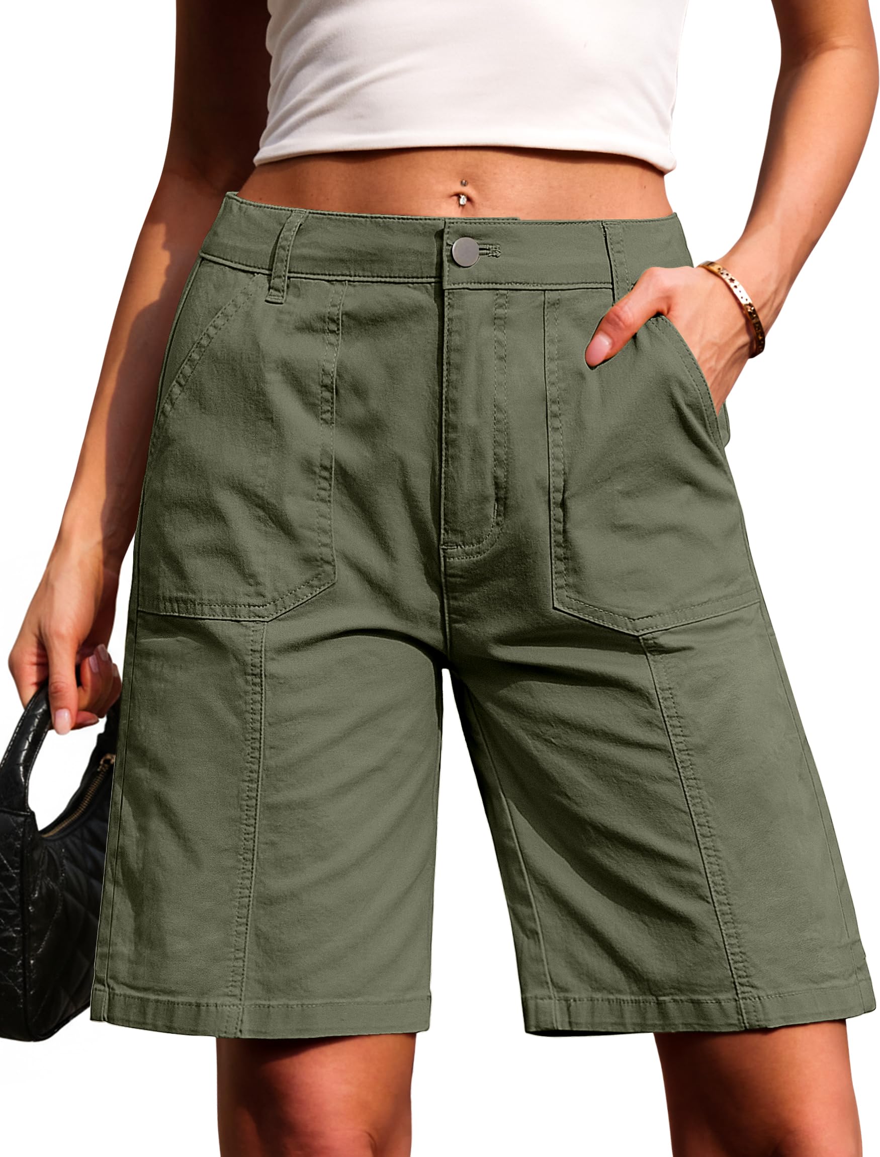 Eddoyee Bermuda Shorts for Women Long Knee Length Jean Shorts Denim Stretchy Cot