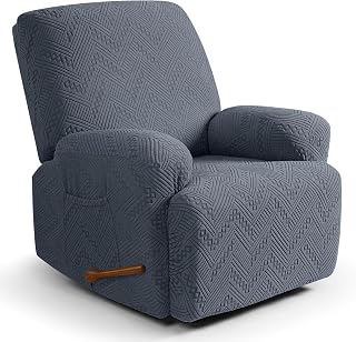 Ruaozz Recliner Sofa Covers Recliner Chair Covers Recliner Covers for Reclining Chair with Pockets Washable Furniture Protector with Elastic Bottom (1 Seater, Grey)