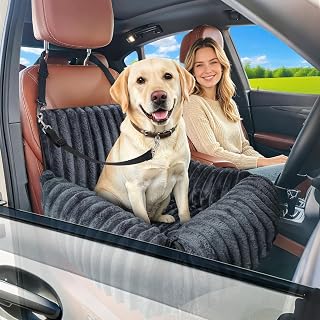 MIXJOY Dog Car Seat with Thick Cushion for Dogs&Cats Under 40lbs(Grey) | Dog Booster Seats Dog Car Bed with Memory Foam to Prevent Carsick, Detachable Washable Pet Car Seat with 3 Safety Belts