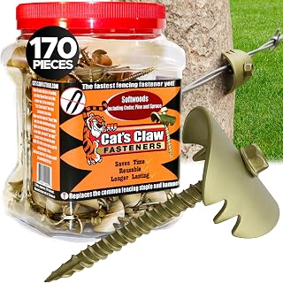 Cat's Claw Fasteners Screw In Fence Staples for Wire Fencing, 2in Softwood | 170 Pack, Reusable Drill In Wood Post Screws, Stronger Than Fence Nails, Chicken Wire Clips, Hardware Cloth Poultry Fasteners